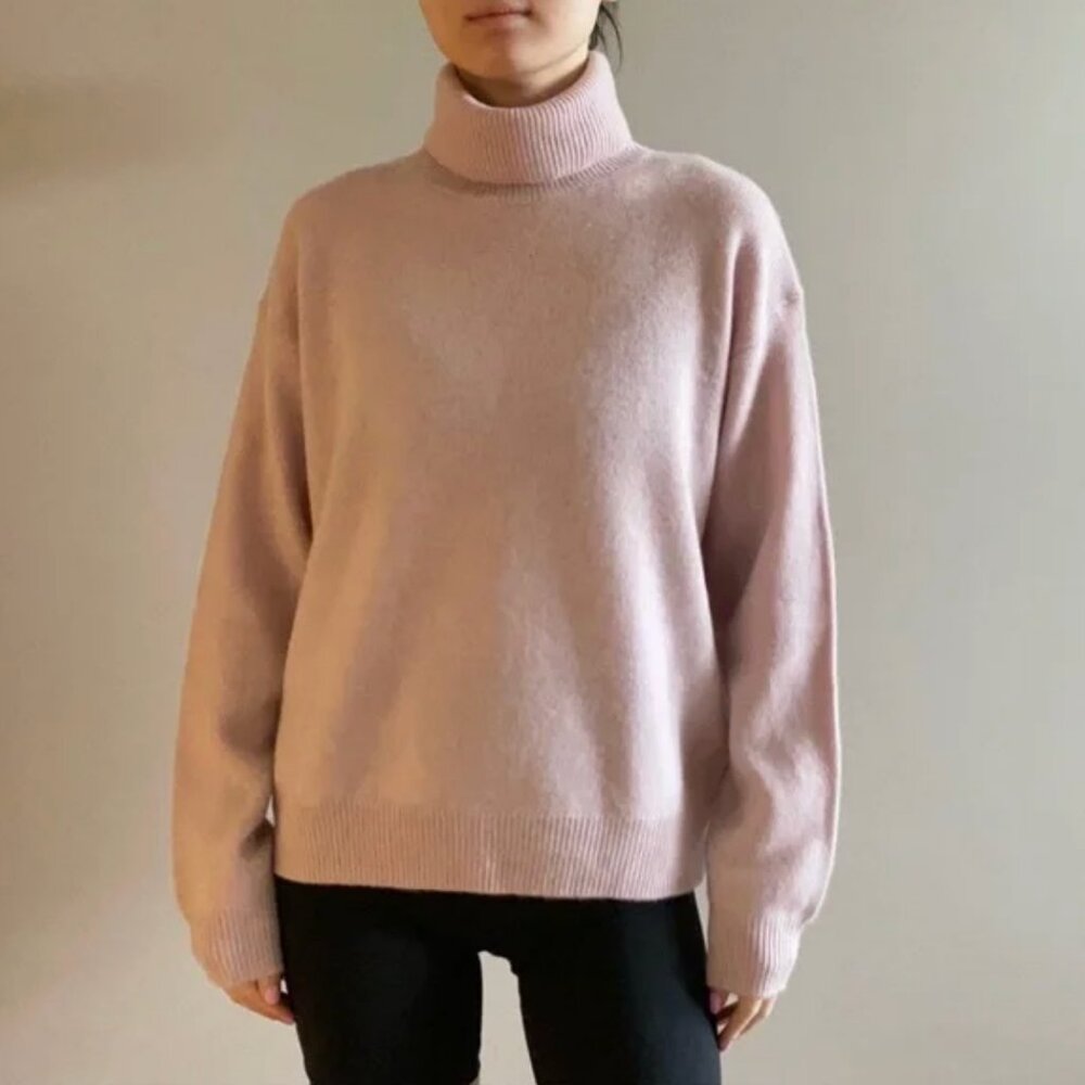 Zara 100% Cashmere Turtleneck Light Rose Pink Lavender Size Medium
